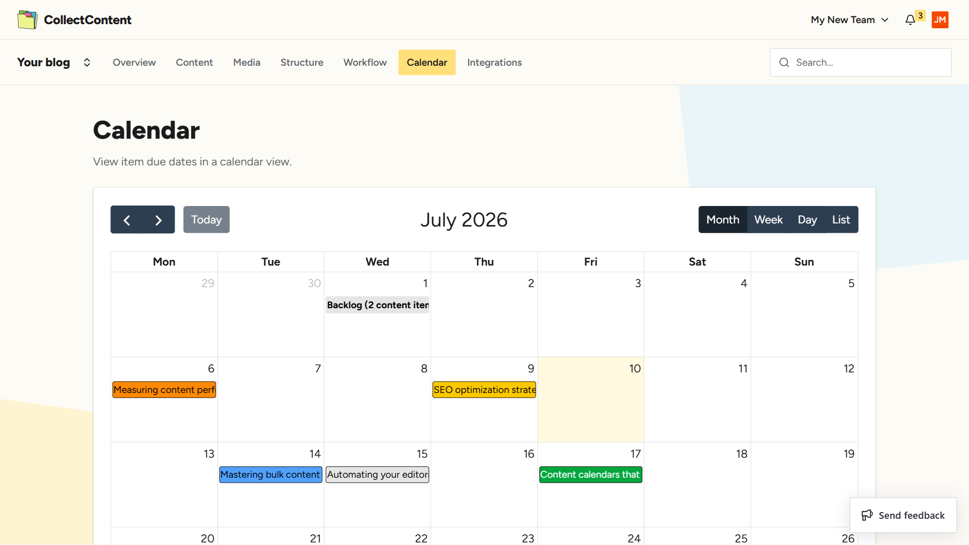 Editorial calendar